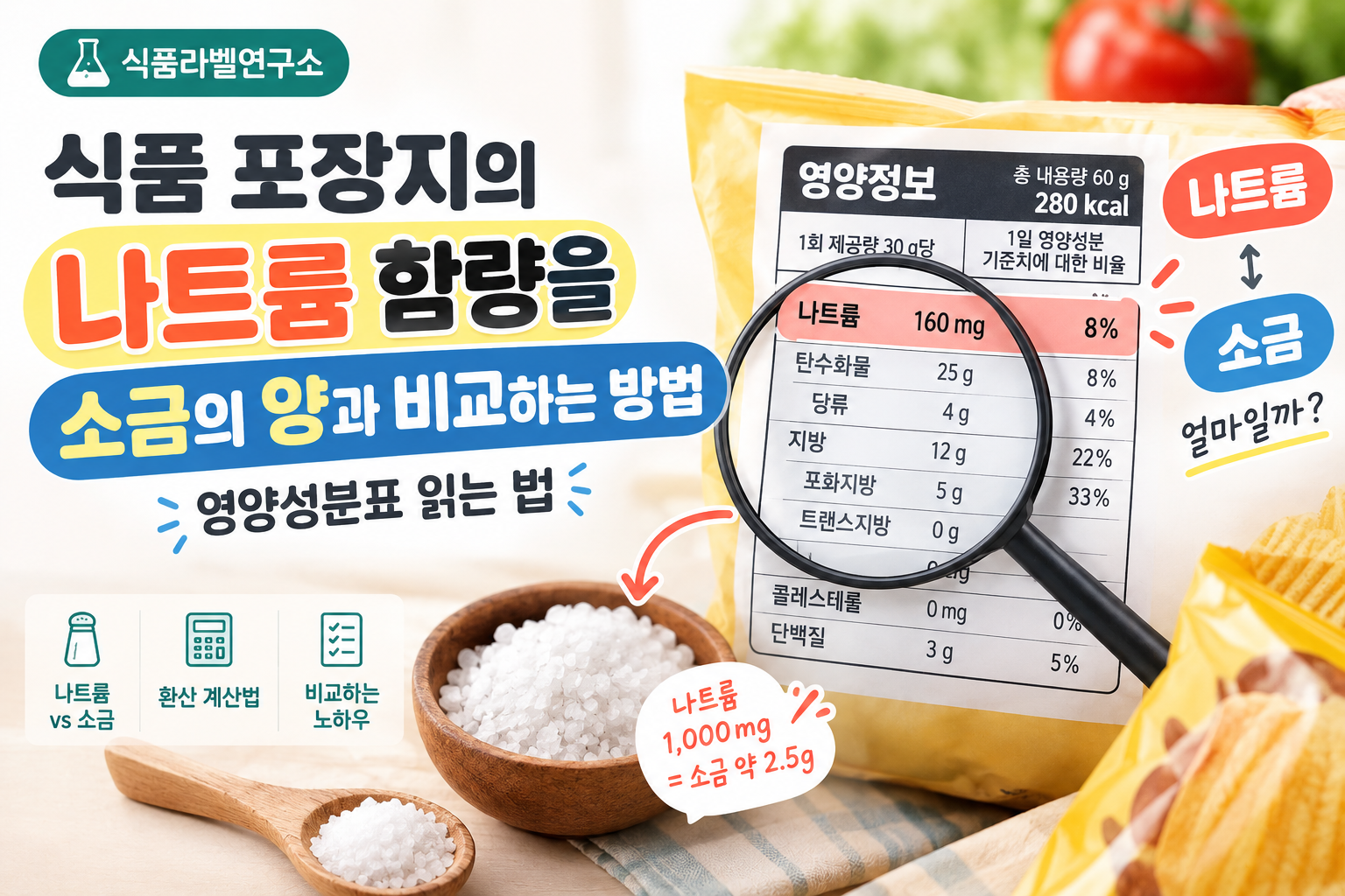 식품 라벨 속 나트륨과 소금 비교
